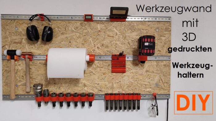 3D gedruckte Werkzughalter für Fräsmaschine auf einer OSB Werkzeugwand
